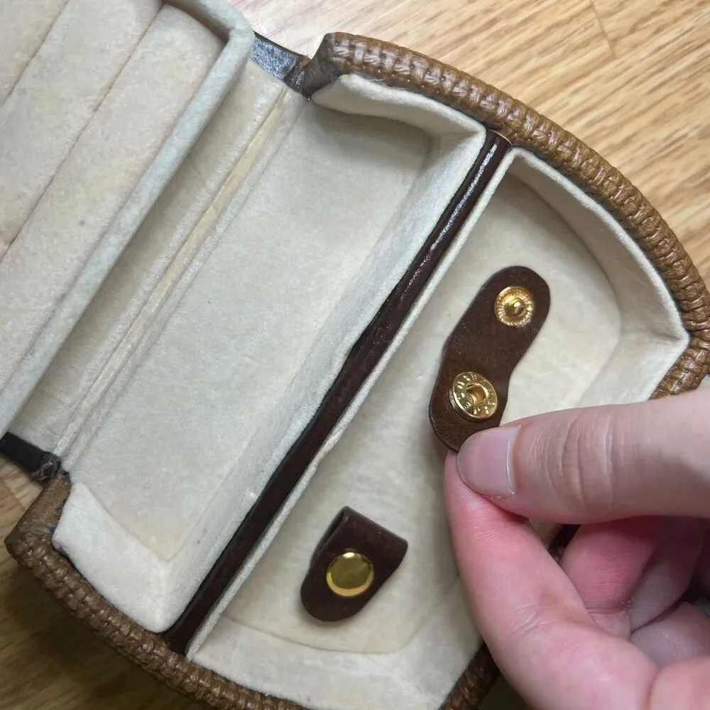 Vintage Brown Leather Mini Travel Jewelry Box Purse Case Fold Out Organizer Y2K